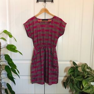 BLUE RAIN 80's influenced print, fitted dress M